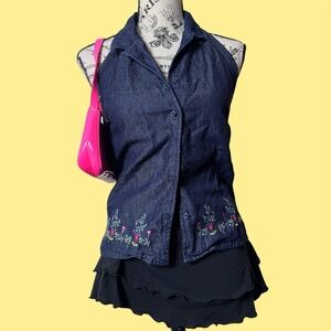 Faded Glory Dark Blue Embroidered Tank Top